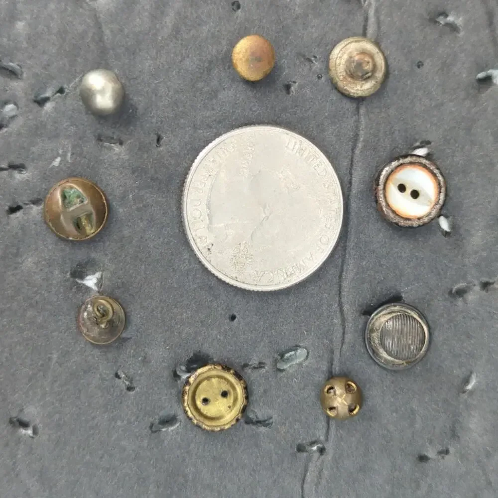 LOT J of 10 Antique Vintage Victorian Brass Mixed Materials Buttons ESTATE FIND